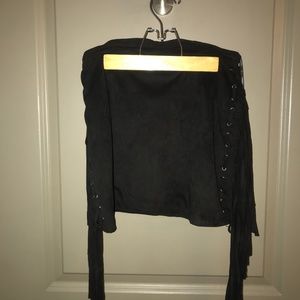 Black Suede Fringe Mini Skirt